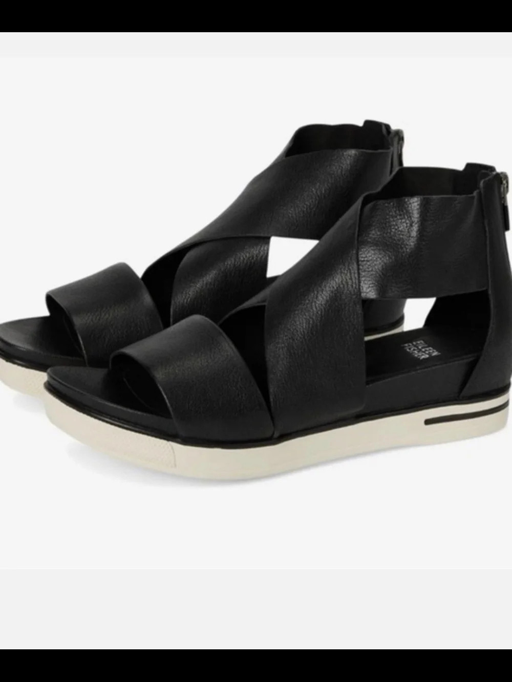 Eileen Fisher Black Leather Cutout Platform Sandals - Size 8